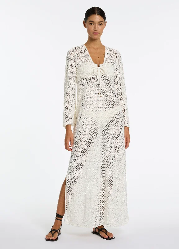 Stretch Lace Maxi Kaftan - Cream