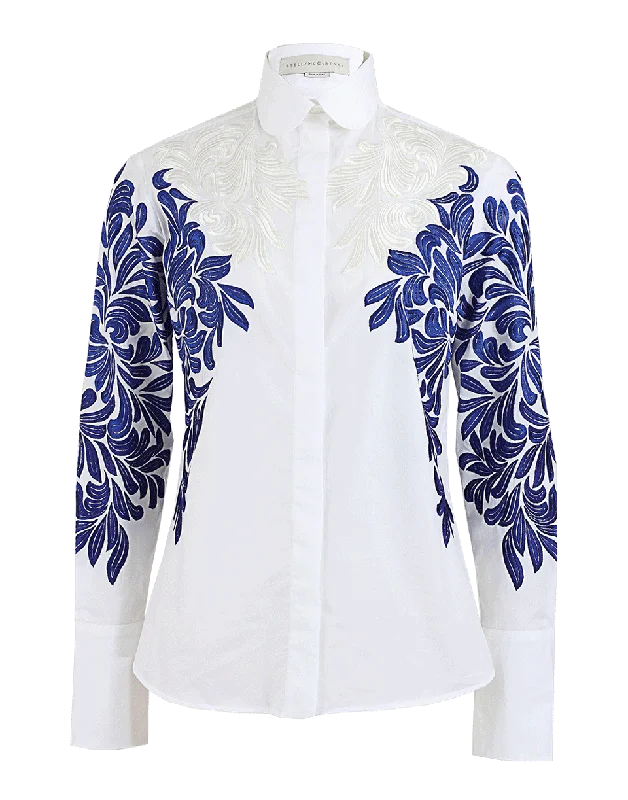 Embroidered Hidden Button Blouse