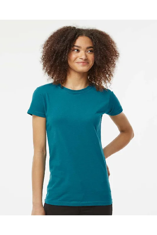 Tultex Womens Fine Jersey Slim Fit Short Sleeve Crewneck T-Shirt - Teal Blue