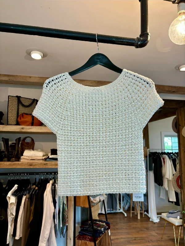 S-Mode Crochet Short Sleeve Top in White