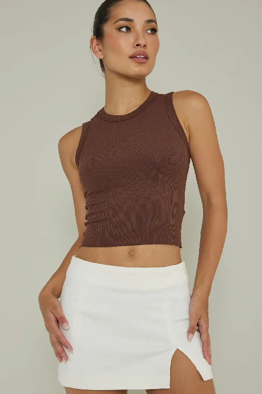 Mayra Crew Neck Crop Top Brown