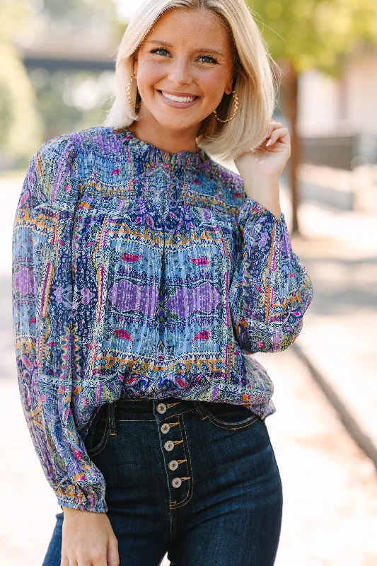 Skies are Blue: The Right Way Lavender Purple Abstract Blouse