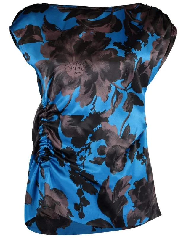 Black and Blue Ceto Gathered Floral Top