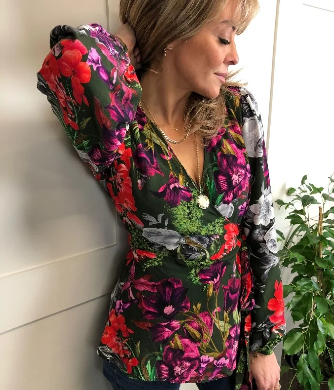 Garden Floral Tie Wrap Blouse