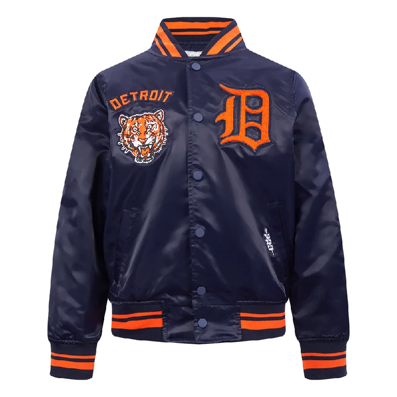 DETROIT TIGERS RETRO CLASSIC BIG BOYS RIB SATIN JACKET (MIDNIGHT NAVY/ORANGE/MIDNIGHT NAVY)