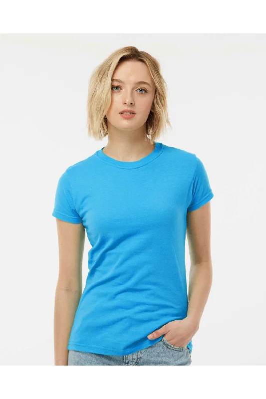 Tultex Womens Fine Jersey Slim Fit Short Sleeve Crewneck T-Shirt - Turquoise Blue - Closeout