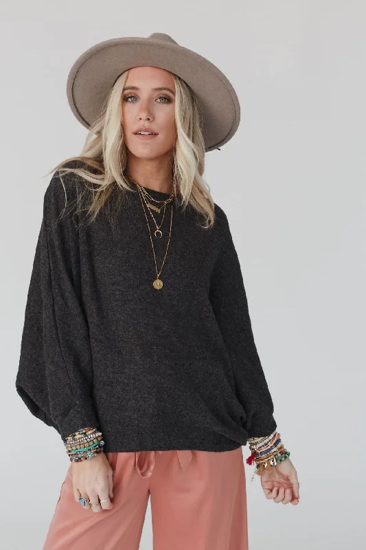 The Nest Fly With Me Batwing Sleeve Knit Sweater - Charcoal