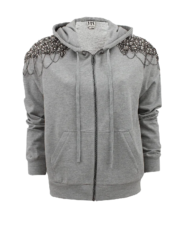 Long Sleeve Zip Up Embellished Hoodie