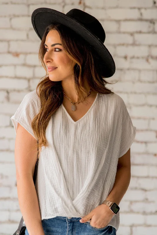 Relaxed Bottom Wrap V-Neck Blouse