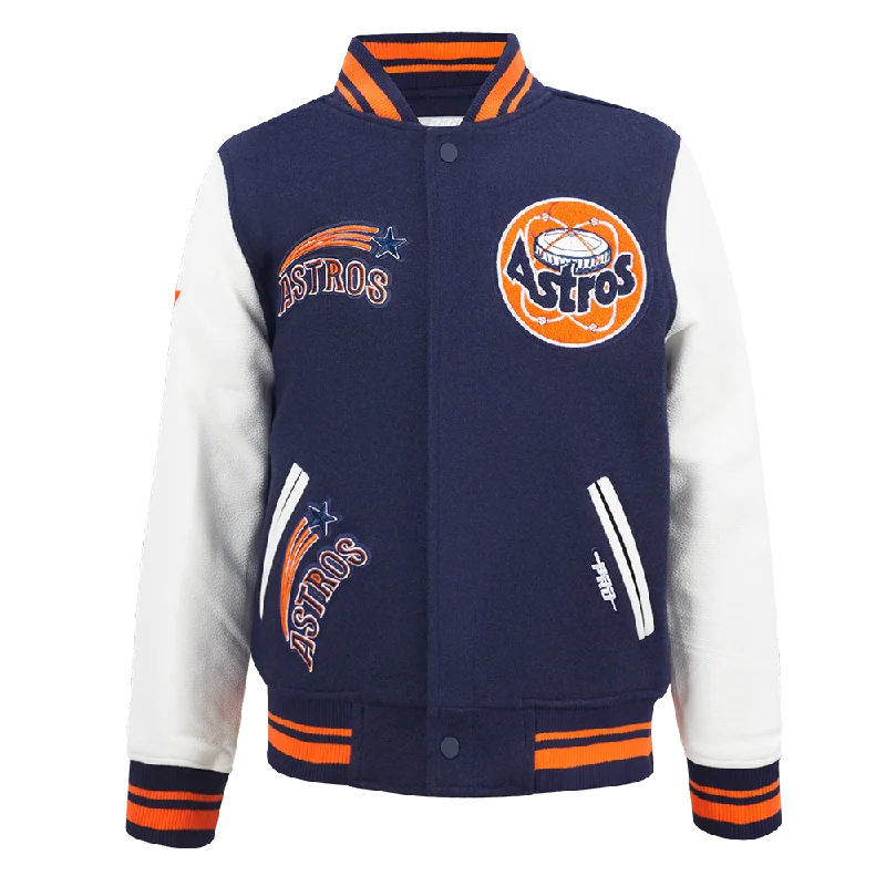 HOUSTON ASTROS RETRO CLASSIC BIG BOYS RIB WOOL VARSITY JACKET (MIDNIGHT NAVY/ORANGE/MIDNIGHT NAVY)