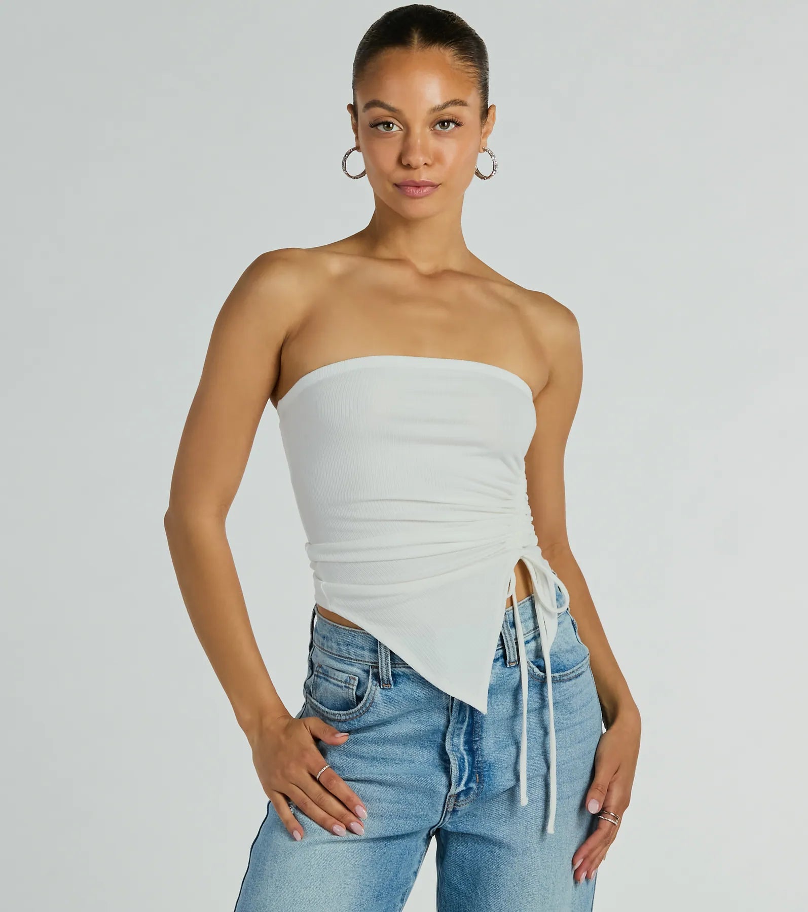 Easy Attention Strapless Slit Crop Top