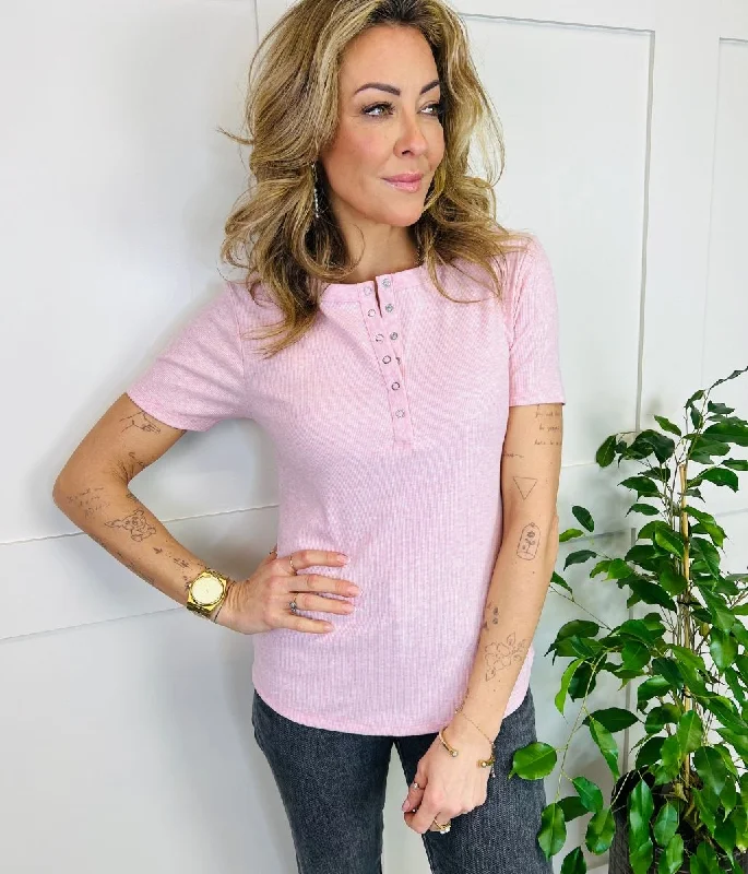 Pink Ribbed Henley Top 24