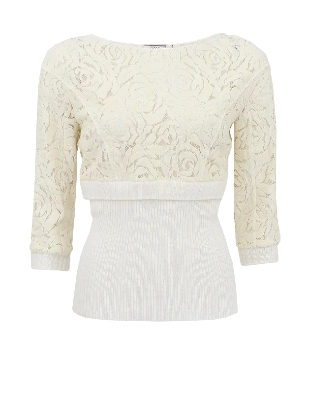 Quarter Sleeve Back Zip Lace Top