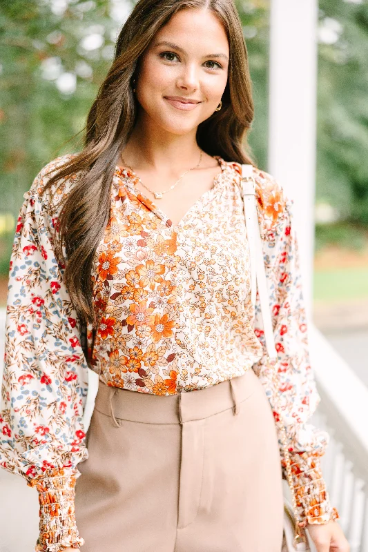 All Hope Taupe Brown Ditsy Floral Blouse