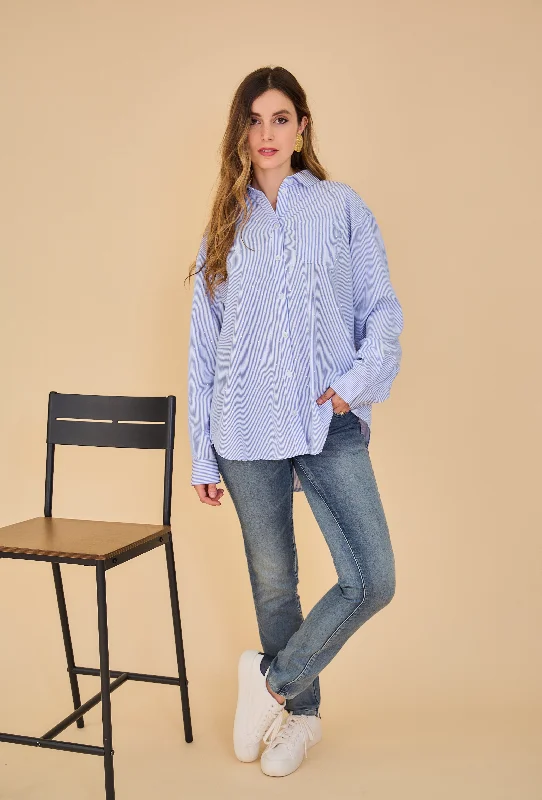 Chemise oversize rayée strass