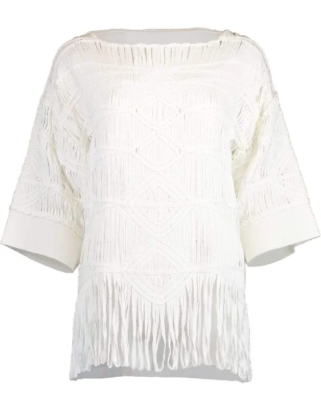 3/4 Sleeve Round Neck Fringe Top