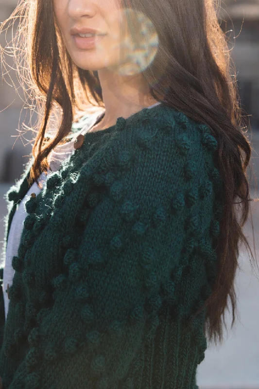 Hand Knit Nepali Wool Jill Sweater in Emerald Green - XL Left