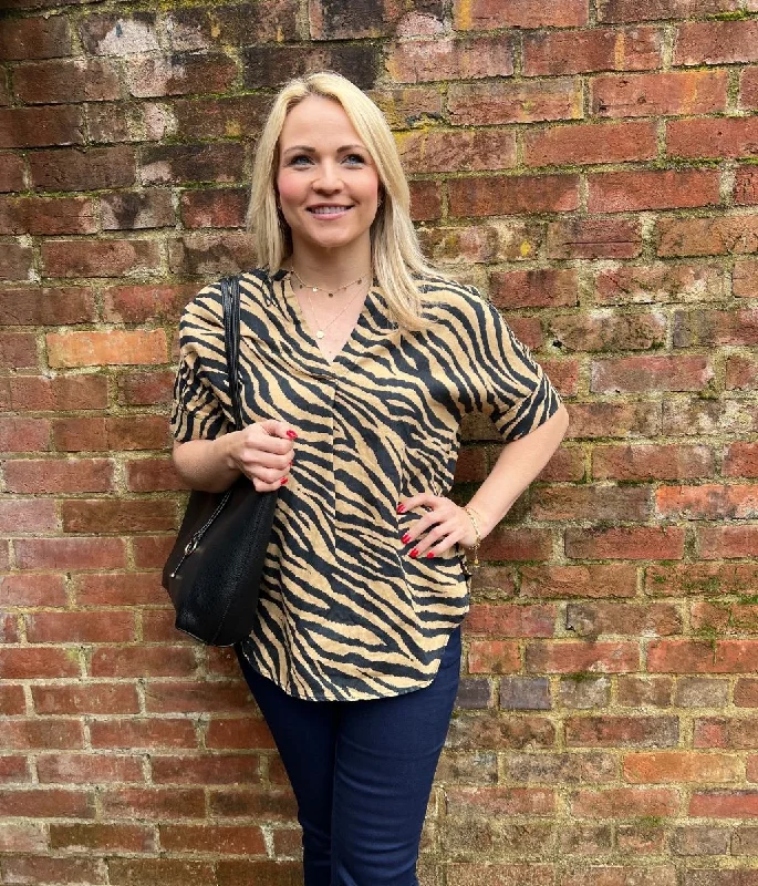 Black & Brown Animal Print Linen Top