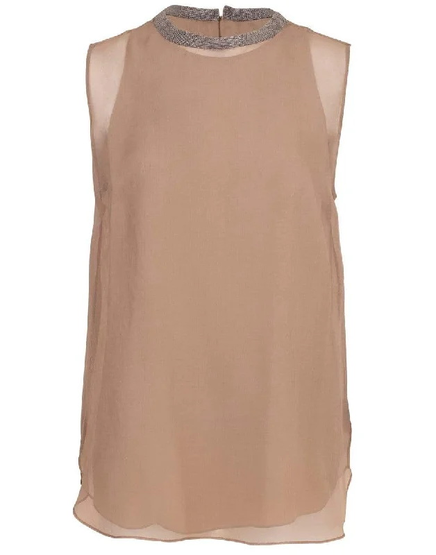 Organza Monili Collar Sleeveless Top