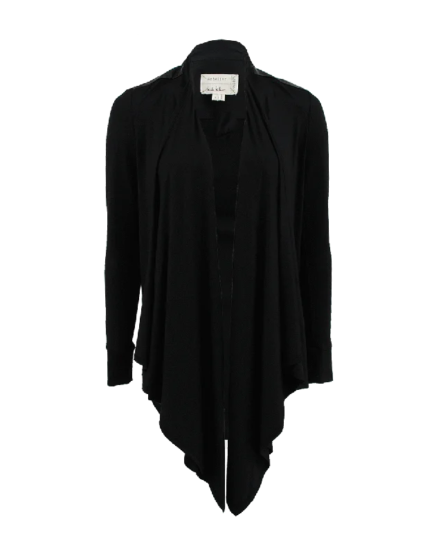 Long Sleeve Drape Leather Cardigan