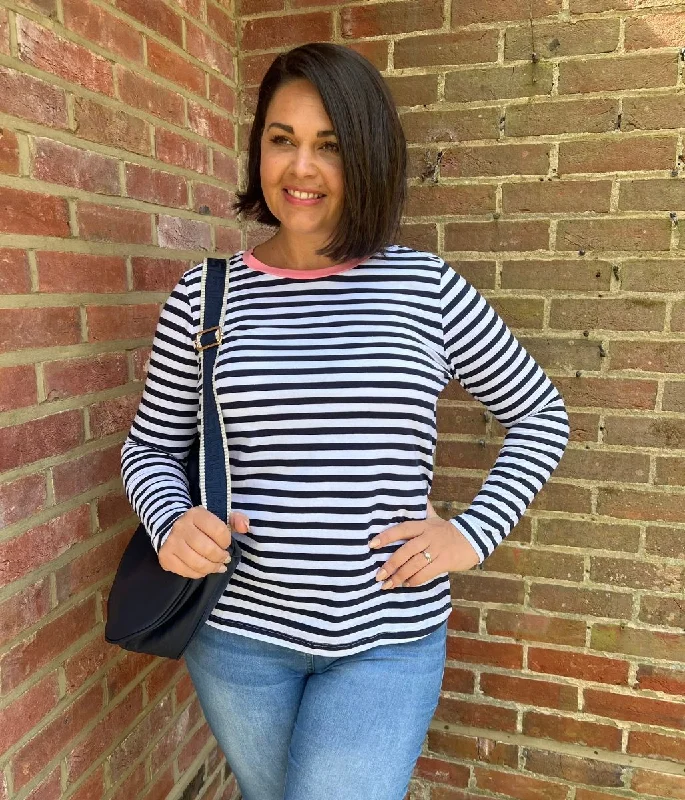 Navy Striped Pure Cotton Long Sleeve Top