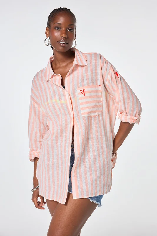 Coral and White Stripe Oversized Shirt