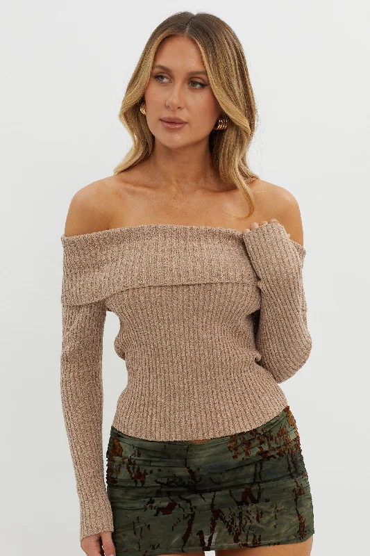 Florencia Off-Shoulder Foldover Knit Top Mocha