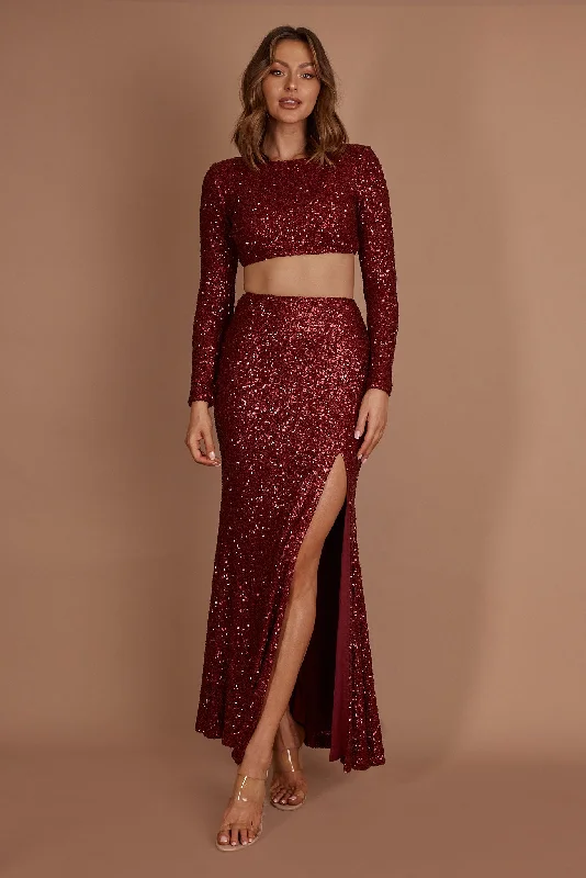 Nights In Monaco Sequin Crop Top Burgundy