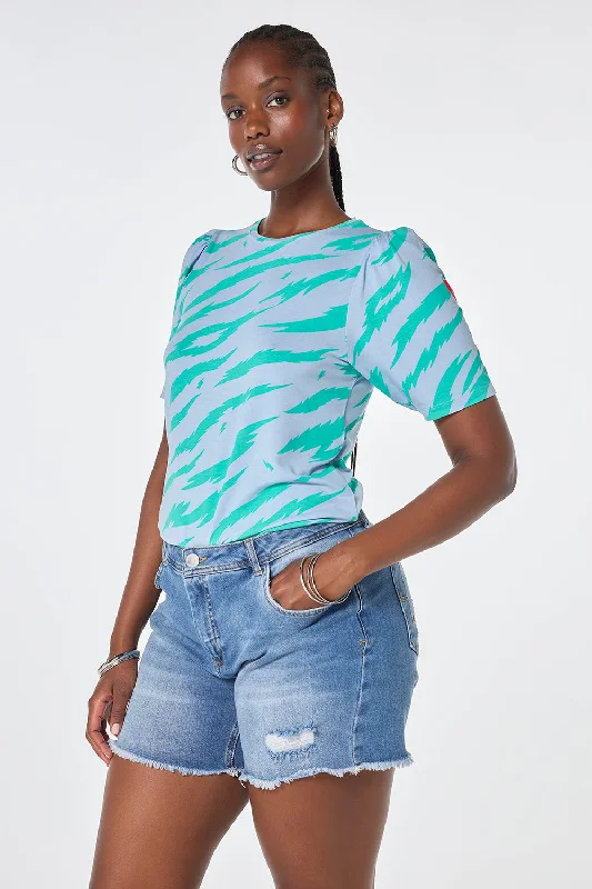 Light Blue with Green Graphic Tiger T-Shirt