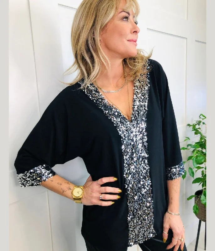 Black and Silver Sequin Tunic Top