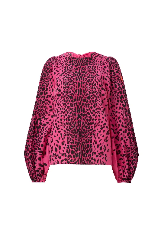 Pink with Black Wild Leopard Blouson Sleeve Top