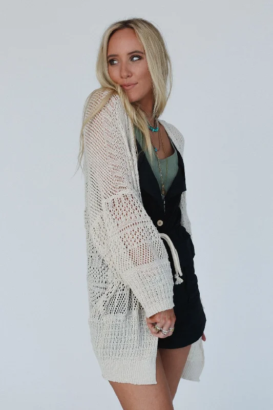 Brenden Knit Netted Cardigan - Ivory