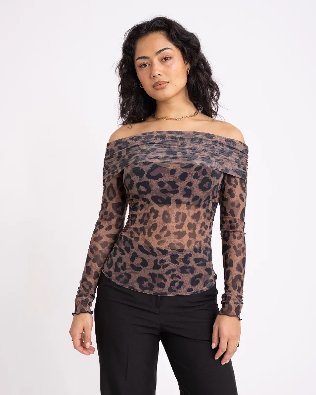 Minna Mesh Off Shoulder Top Tiger Eye