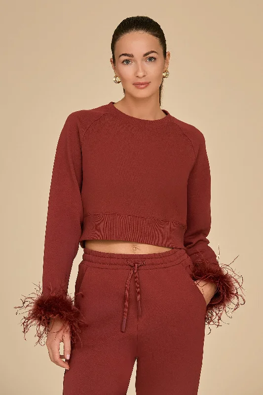 Rada Feather Trim Crewneck - Burgundy