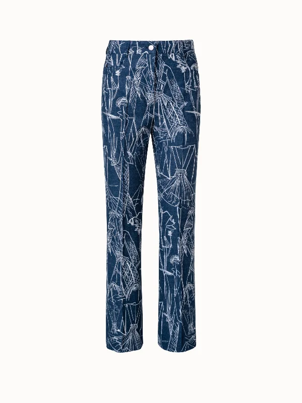 Bootcut Denim Pants with Croquis Embroidery