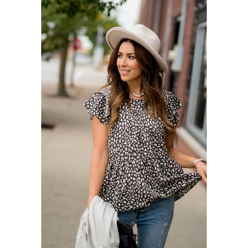 Tiered Patterned Flittery Sleeved Blouse