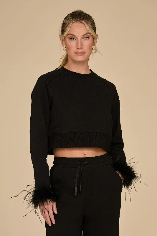 Rada Feather Trim Crewneck - Black