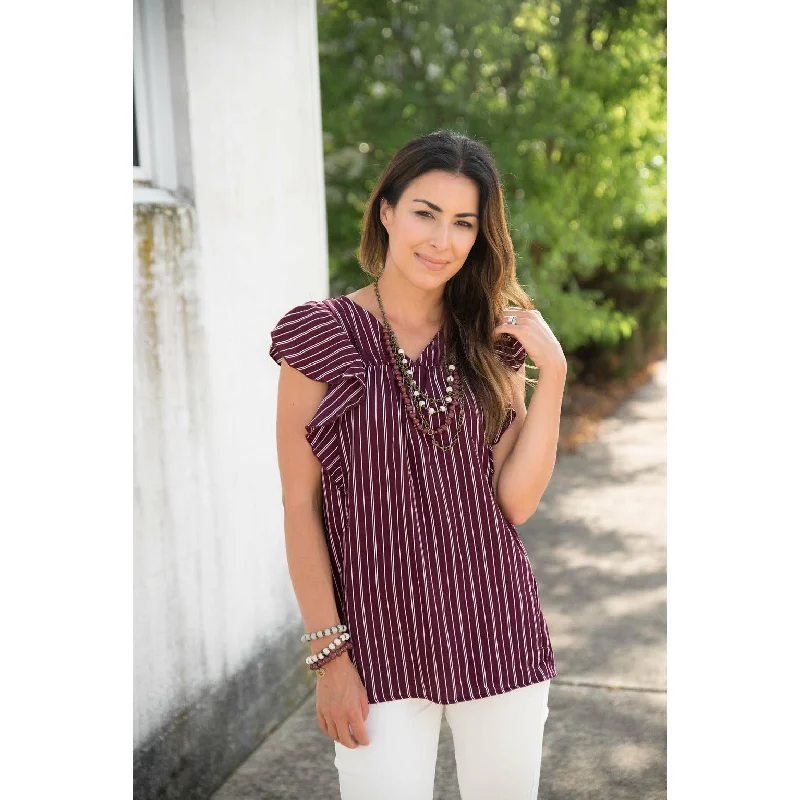 Vertical Striped Ruffle Blouse