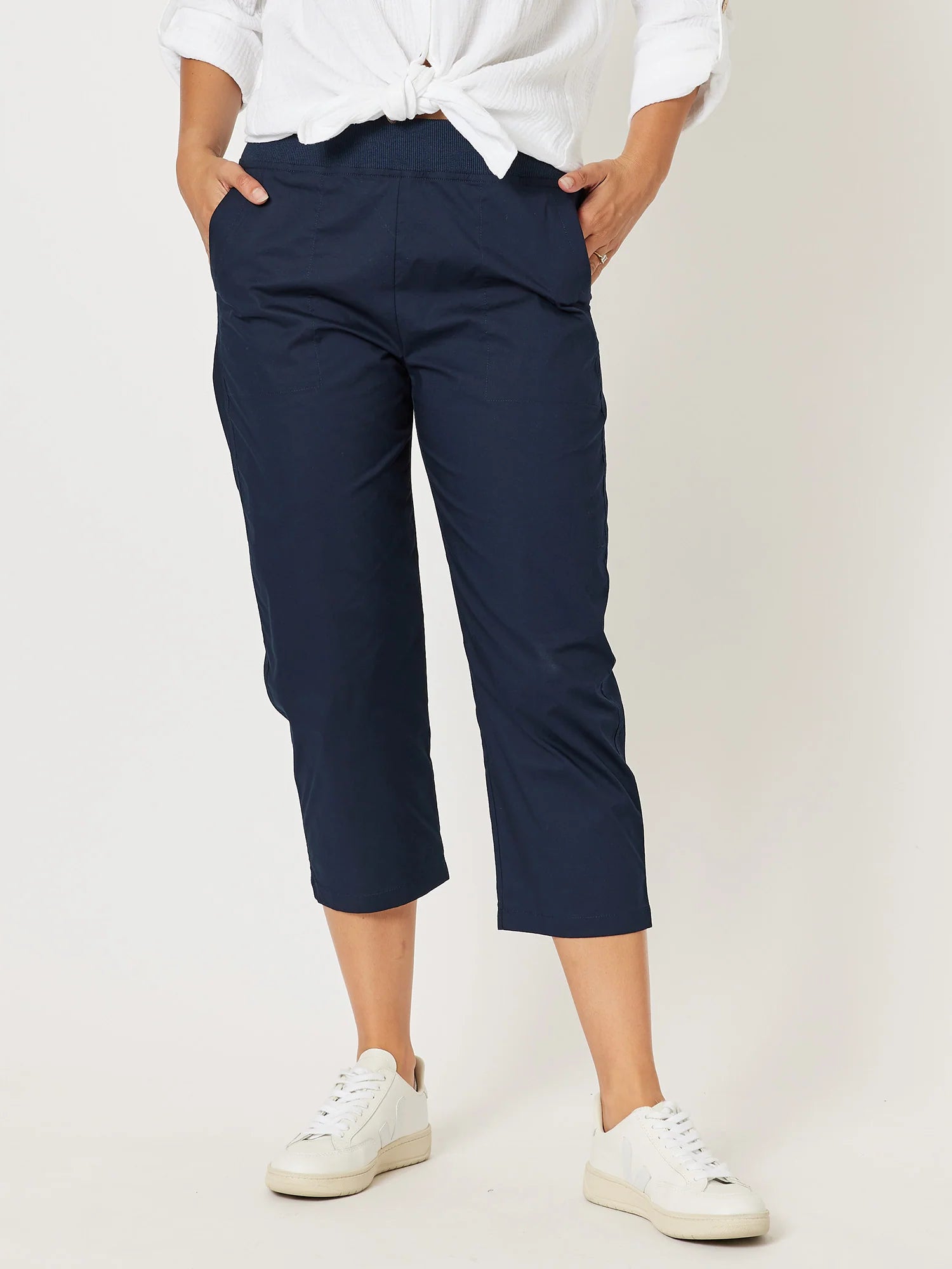 Santorini Cotton Crop Pant - Navy