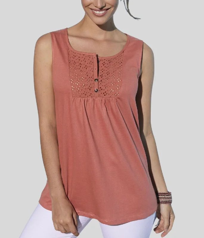 Pink Sleeveless Embroidered Top