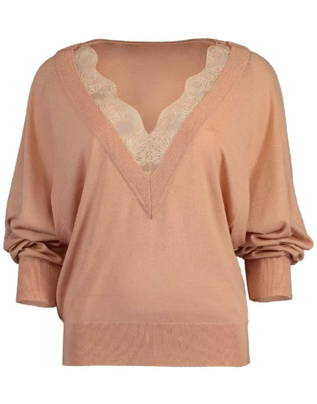 Milky Pink Lace Trim Sweater