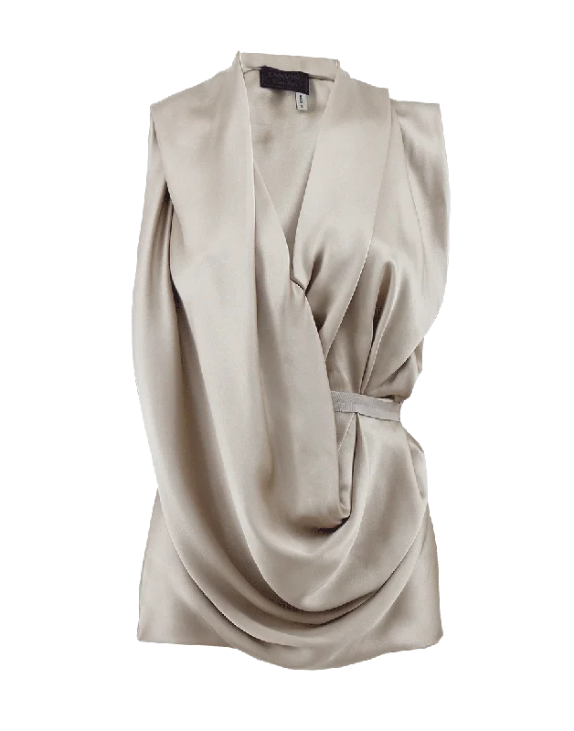 Sleeveless Belted Drape Front Top