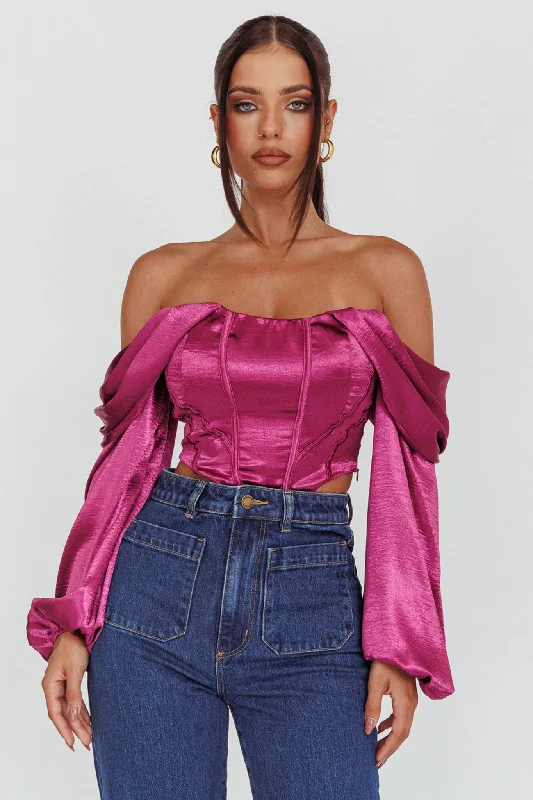 Elouise Off-Shoulder Long Sleeve Top Berry