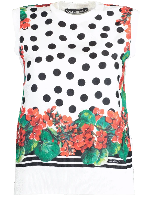 Polka Dot Print Silk Front Tank