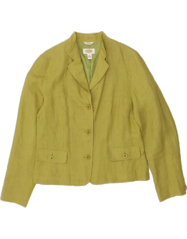 TALBOTS Womens Oversized 3 Button Blazer Jacket UK 10 Small Green Linen