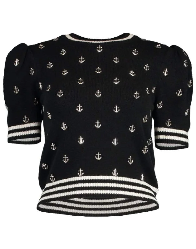 Anchor Embellished Puff Sleeve Top