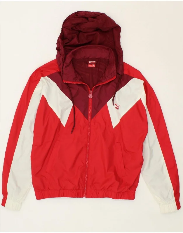 PUMA Womens Oversized Hooded Rain Jacket UK 10 Small Red Colourblock