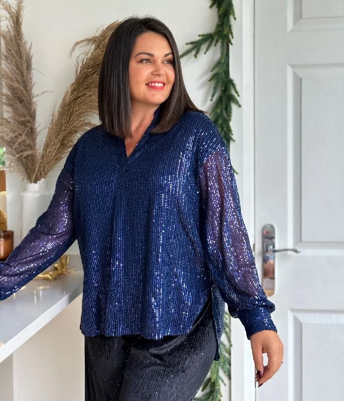 Navy Sequined Sparkle Shirt