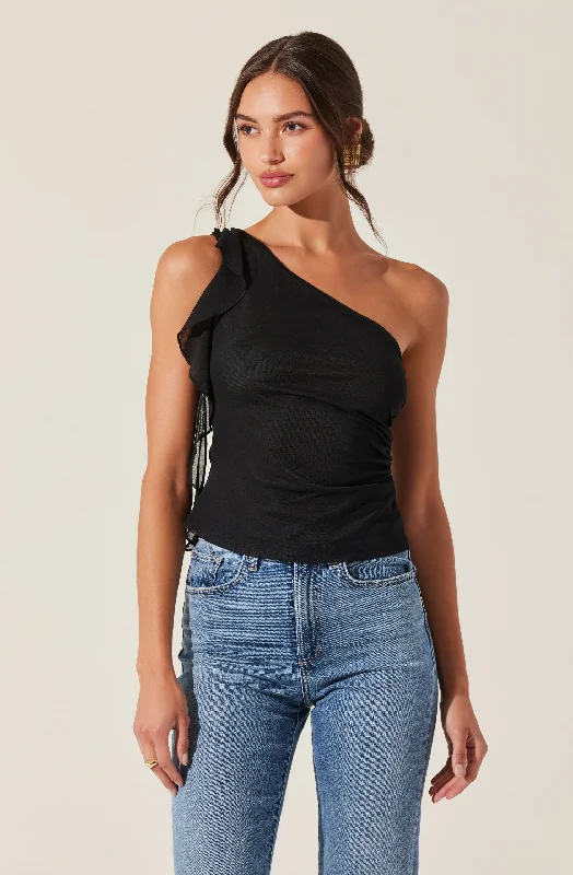 One Shoulder Ruffle Detail Top