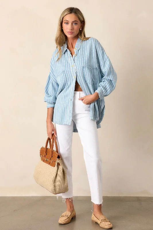 Always Lovely Blue Striped Chambray Top